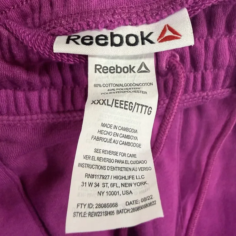Reebok Womens High Rise Shorts Magenta Fuchsia SZ XXXL Drawstring Cotton Shorts